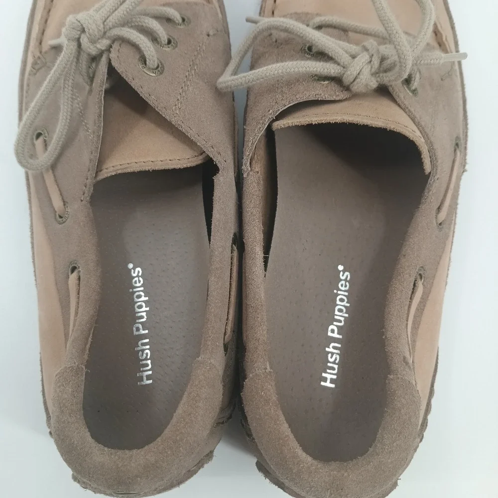 Hush Puppies Formant Mens 9.5 M Tan Leather Suede Boat Shoes H14258050 Loafers